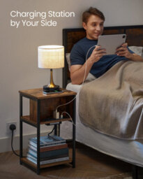 LEDREM Slim Side Table With Charging Station, Narrow Bedside Table With 2 Ac Outlets 2 Usb Outlets, 30 X 34 X 58 Cm, For Living Room - thumbnail 8