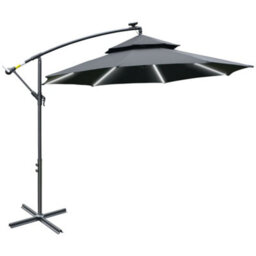 Outsunny 3(M) Cantilever Parasol Hanging Banana Umbrella W/ Lights, Black - thumbnail 2