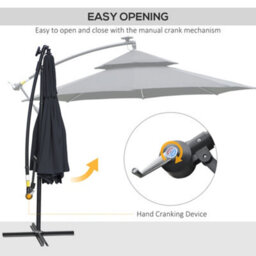 Outsunny 3(M) Cantilever Parasol Hanging Banana Umbrella W/ Lights, Black - thumbnail 5