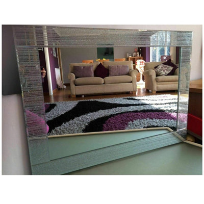 Biznest Large Designer Glitter Wall Mirror Beautiful Straight Line Frame