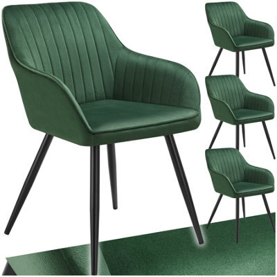 Tectake Set Of 4 Chair Marilyn - Velvet Look, Quilted, Continuous Backrest, Slim Steel Legs - Dark Green / Black - image 1