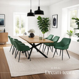 Tectake Set Of 4 Chair Marilyn - Velvet Look, Quilted, Continuous Backrest, Slim Steel Legs  - Dark Green / Black - thumbnail 8