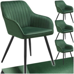 Tectake Set Of 4 Chair Marilyn - Velvet Look, Quilted, Continuous Backrest, Slim Steel Legs  - Dark Green / Black - thumbnail 1
