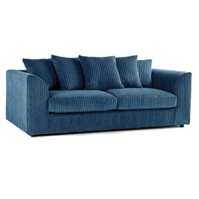 Sofaselectionuk Ltd Sofaselection Jumbo Cord 3 Seater Sofa In Blue Colour Soft Cord Fabric With Plush Scatter Back Cushions For Ultimate Comfort And S
