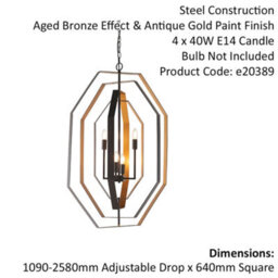 Multi Arm Geometric Ceiling Chandelier - Aged Bronze & Antique Gold Pendant - thumbnail 2