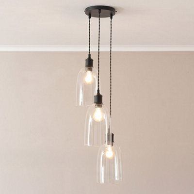 Valuelights Kira Glass Cloche Dome 3 Drop Cluster Matte Black Ceiling Pendant Light - image 1