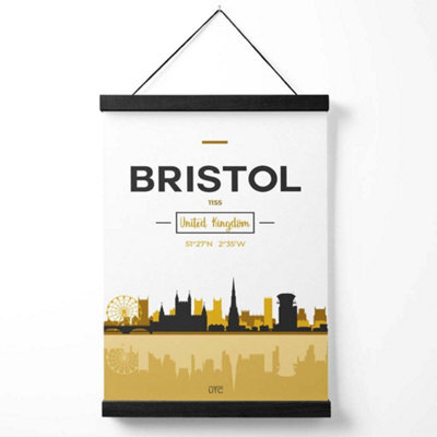 Artze Wall Art Bristol Yellow And Black City Skyline Art Print With Black Frame Size: A4 - image 1