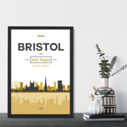 Artze Wall Art Bristol Yellow And Black City Skyline Art Print With Black Frame Size: A4 - thumbnail 2