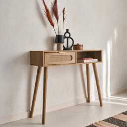 Sweeek - 100Cm Wood And Cane Rattan Console Table Eva Natural 100X29X81 Cm - thumbnail 6