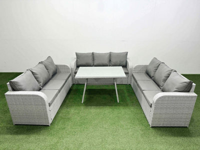 Fimous 9 Seat Outdoor Pe Rattan Garden Furniture With Cushions 3 Seater Sofa Light Grey - image 1