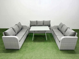 Fimous 9 Seat Outdoor Pe Rattan Garden Furniture With Cushions 3 Seater Sofa Light Grey - thumbnail 1