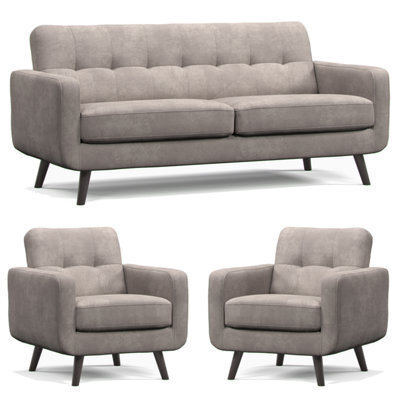 Furnishings For Less UK Kendal Fixed Back Antelope 3 Piece Sofa Suite 3 Seater And 2 Armchairs - image 1