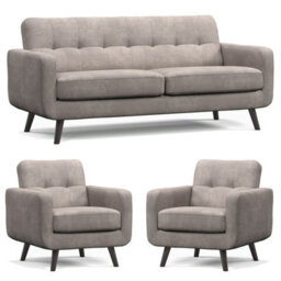 Furnishings For Less UK Kendal Fixed Back Antelope 3 Piece Sofa Suite 3 Seater And 2 Armchairs - thumbnail 1