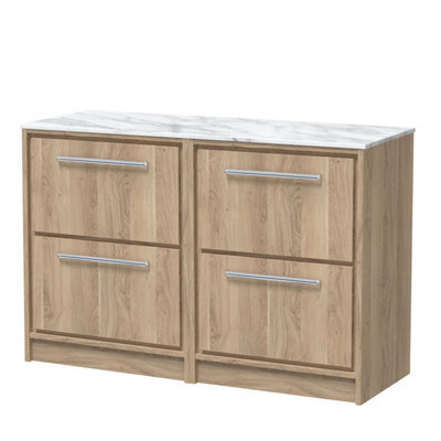 Hudson Reed Lille Floor Standing Four Drawer Contemporary Vanity Unit With Marble Worktop In Bleached Oak, 1210 X 460mm - image 1