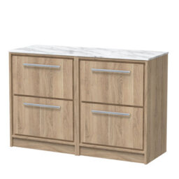 Hudson Reed Lille Floor Standing Four Drawer Contemporary Vanity Unit With Marble Worktop In Bleached Oak, 1210 X 460mm