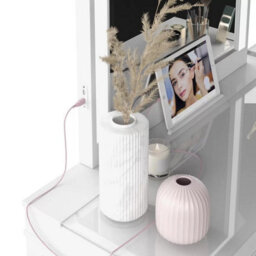 Xample Tresanti Alexandra Double Pedestal Vanity Table With Led Mirror 9 Drawers, Usb & Ac Power Ports, White Glass Top Dressing Table - thumbnail 4