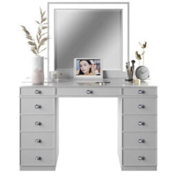 Xample Tresanti Alexandra Double Pedestal Vanity Table With Led Mirror 9 Drawers, Usb & Ac Power Ports, White Glass Top Dressing Table - thumbnail 5
