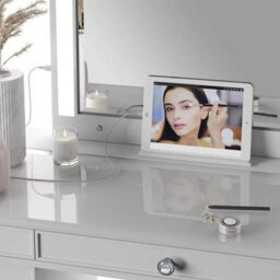 Xample Tresanti Alexandra Double Pedestal Vanity Table With Led Mirror 9 Drawers, Usb & Ac Power Ports, White Glass Top Dressing Table - thumbnail 3