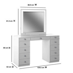 Xample Tresanti Alexandra Double Pedestal Vanity Table With Led Mirror 9 Drawers, Usb & Ac Power Ports, White Glass Top Dressing Table - thumbnail 2