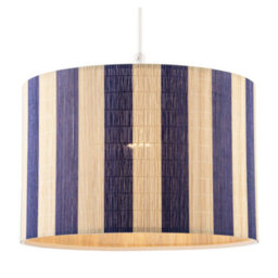 Happy Homewares Chic Natural Brown Bamboo Lamp Shade With Navy Midnight Blue Stripes - thumbnail 2