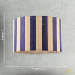 Happy Homewares Chic Natural Brown Bamboo Lamp Shade With Navy Midnight Blue Stripes - thumbnail 7