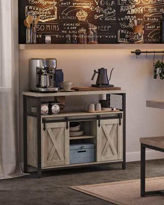 Songmics Sideboard, Kitchen Pantry, Storage Cabinet, With 2 Sliding Barn Doors, Adjustable Shelving, Heather Greige And Ink Black - image 1