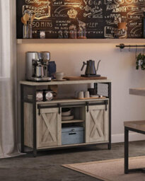 Sideboard, Kitchen Pantry, Storage Cabinet, With 2 Sliding Barn Doors, Adjustable Shelving, Heather Greige And Ink Black