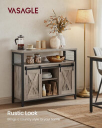 Songmics Sideboard, Kitchen Pantry, Storage Cabinet, With 2 Sliding Barn Doors, Adjustable Shelving, Heather Greige And Ink Black - thumbnail 3