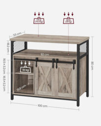 Songmics Sideboard, Kitchen Pantry, Storage Cabinet, With 2 Sliding Barn Doors, Adjustable Shelving, Heather Greige And Ink Black - thumbnail 2