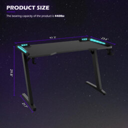 "Keepreaper 44.9"" Gaming Desk Led Lights Cup Holder Z-Shape Steel Frame Computer Desk Table Black For Home Office" - thumbnail 3