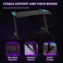 "Keepreaper 44.9"" Gaming Desk Led Lights Cup Holder Z-Shape Steel Frame Computer Desk Table Black For Home Office" - thumbnail 6