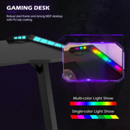 "Keepreaper 44.9"" Gaming Desk Led Lights Cup Holder Z-Shape Steel Frame Computer Desk Table Black For Home Office" - thumbnail 4
