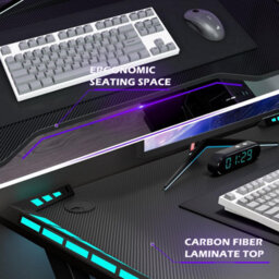 "Keepreaper 44.9"" Gaming Desk Led Lights Cup Holder Z-Shape Steel Frame Computer Desk Table Black For Home Office" - thumbnail 5