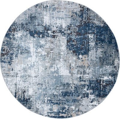 Livabliss Round Jolie Abstract Dark Blue Beige Modern Marble Living Room Rug 160 X 160 Cm - image 1