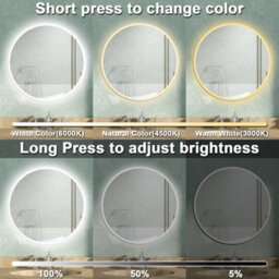 AVER-GROWTH Round Bathroom Led Mirror With Bluetooth 3 Colour Lights Anti-Fog Touch/wall Switch Brightness Memory Wall Mounted Mirror 600mm - thumbnail 4