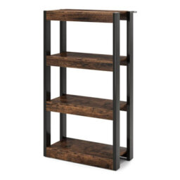 4 Tier Bookshelf Wooden Bookcase With Dual Anti Tipping Kits Coffee - thumbnail 1