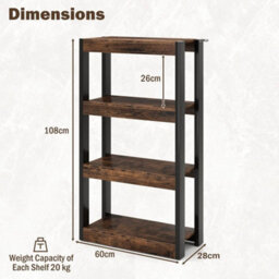 4 Tier Bookshelf Wooden Bookcase With Dual Anti Tipping Kits Coffee - thumbnail 2