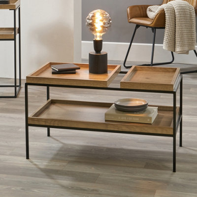 Pacific Lifestyle Gallery Natural Wood Veneer And Black Metal Coffee Table - image 1