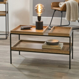 Pacific Lifestyle Gallery Natural Wood Veneer And Black Metal Coffee Table