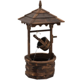 Outsunny Wood Garden Wishing Well Fountain Barrel Waterfall With Pump For Garden - thumbnail 2