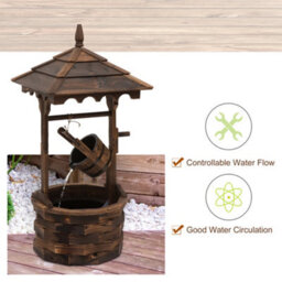 Outsunny Wood Garden Wishing Well Fountain Barrel Waterfall With Pump For Garden - thumbnail 5