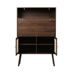 Sweeek - Secretary Desk With Walnut Wood Decor, Cane And 2 Doors 90X38X138 Cm - Boheme - thumbnail 8