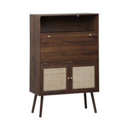 Sweeek - Secretary Desk With Walnut Wood Decor, Cane And 2 Doors 90X38X138 Cm - Boheme - thumbnail 6
