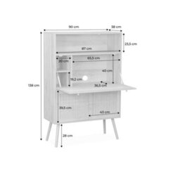 Sweeek - Secretary Desk With Walnut Wood Decor, Cane And 2 Doors 90X38X138 Cm - Boheme - thumbnail 5