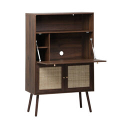 Sweeek - Secretary Desk With Walnut Wood Decor, Cane And 2 Doors 90X38X138 Cm - Boheme - thumbnail 2