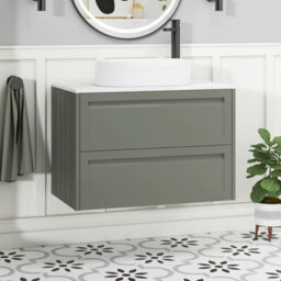 Royal Bathrooms Royal Bathroom Elmore 800mm Matt Green Wall Mounted Countertop Bathroom Vanity Unit 2 Drawer With Lyon Basin - thumbnail 1