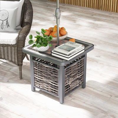 Costway 55Cm Outdoor Pe Rattan Side Table Outdoor Coffee Table W/ Umbrella Hole - image 1