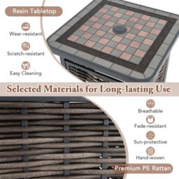 Costway 55Cm Outdoor Pe Rattan Side Table Outdoor Coffee Table W/ Umbrella Hole - thumbnail 3
