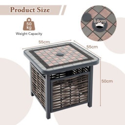 Costway 55Cm Outdoor Pe Rattan Side Table Outdoor Coffee Table W/ Umbrella Hole - thumbnail 2