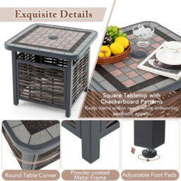 Costway 55Cm Outdoor Pe Rattan Side Table Outdoor Coffee Table W/ Umbrella Hole - thumbnail 5